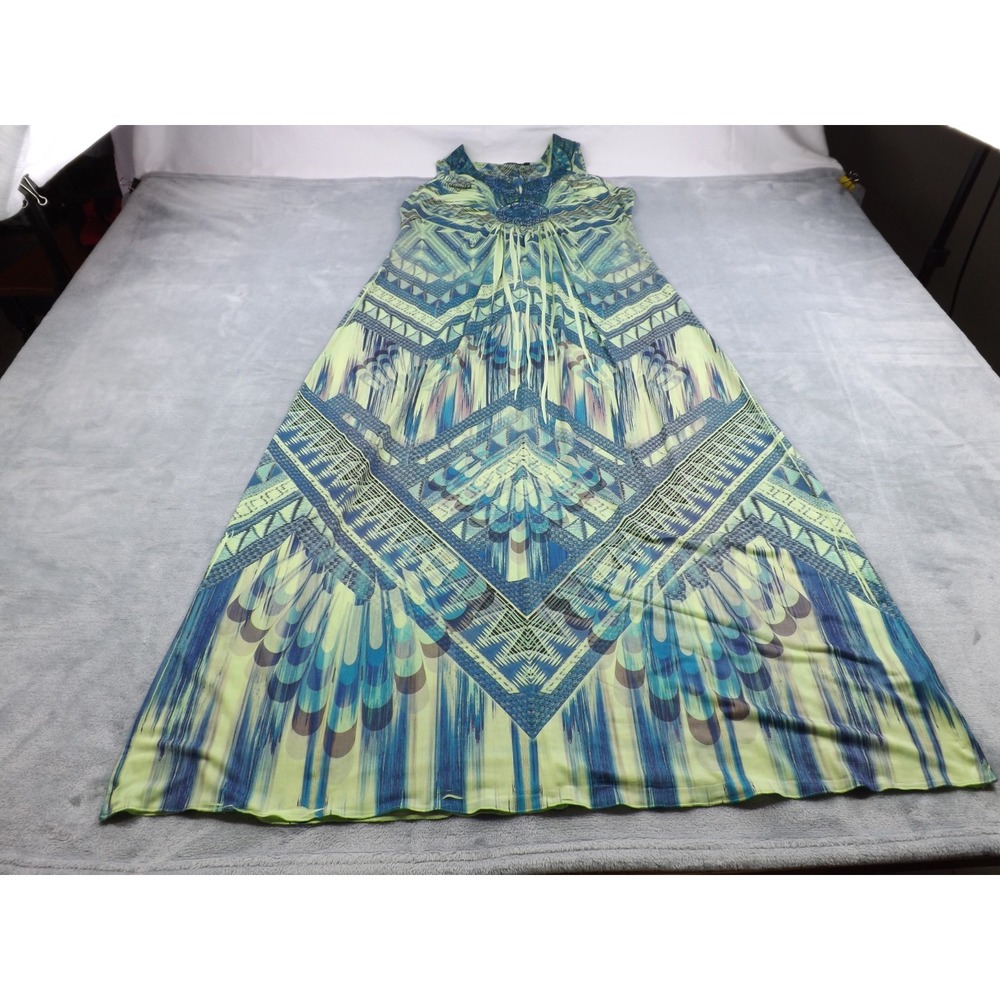 Apt 9 Maxi Dress Women's XL Blue/Lime‎ Green/Yellow/Magenta/Black Beaded Crochet